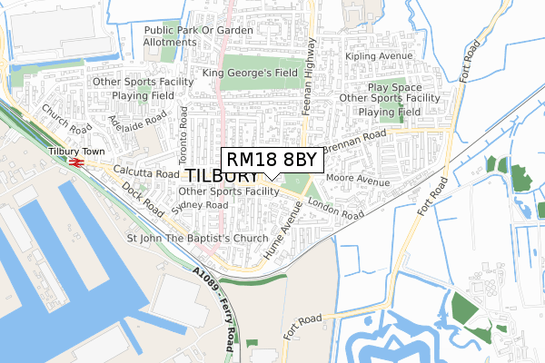 RM18 8BY map - small scale - OS Open Zoomstack (Ordnance Survey)