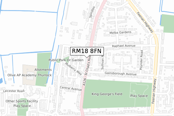 RM18 8FN map - large scale - OS Open Zoomstack (Ordnance Survey)