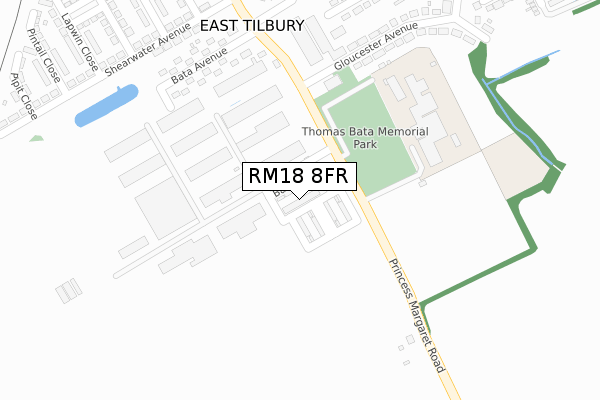 RM18 8FR map - large scale - OS Open Zoomstack (Ordnance Survey)