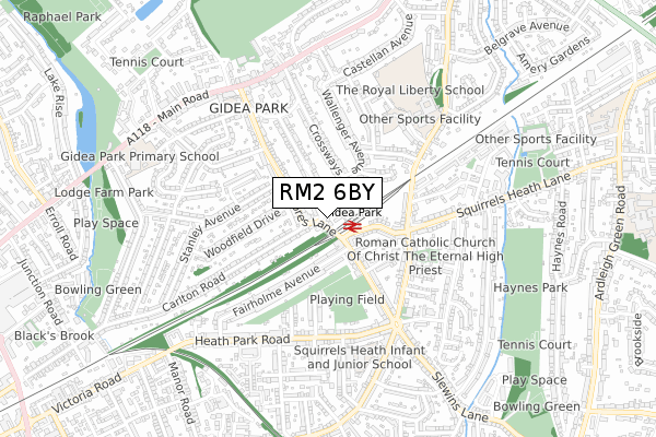 RM2 6BY map - small scale - OS Open Zoomstack (Ordnance Survey)