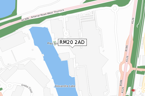 RM20 2AD map - large scale - OS Open Zoomstack (Ordnance Survey)