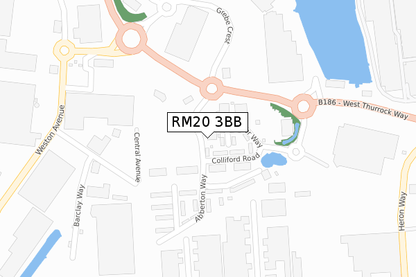 RM20 3BB map - large scale - OS Open Zoomstack (Ordnance Survey)