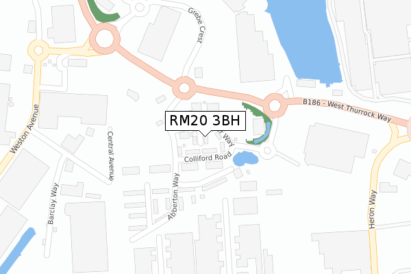 RM20 3BH map - large scale - OS Open Zoomstack (Ordnance Survey)