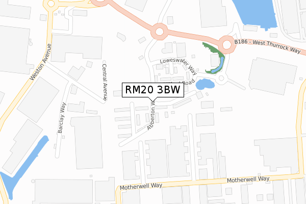 RM20 3BW map - large scale - OS Open Zoomstack (Ordnance Survey)