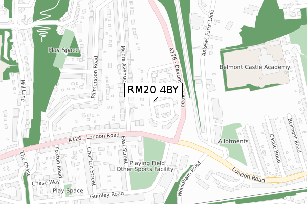 RM20 4BY map - large scale - OS Open Zoomstack (Ordnance Survey)