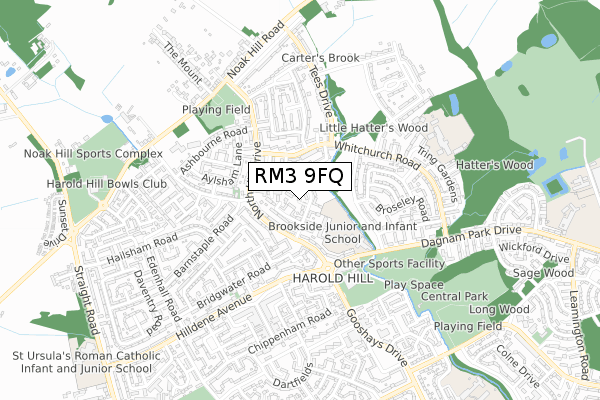 RM3 9FQ map - small scale - OS Open Zoomstack (Ordnance Survey)