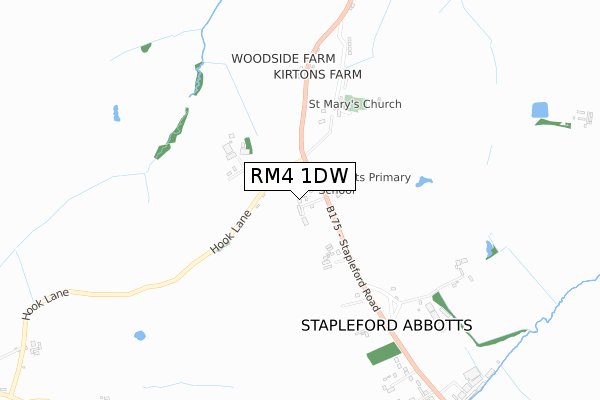 RM4 1DW map - small scale - OS Open Zoomstack (Ordnance Survey)