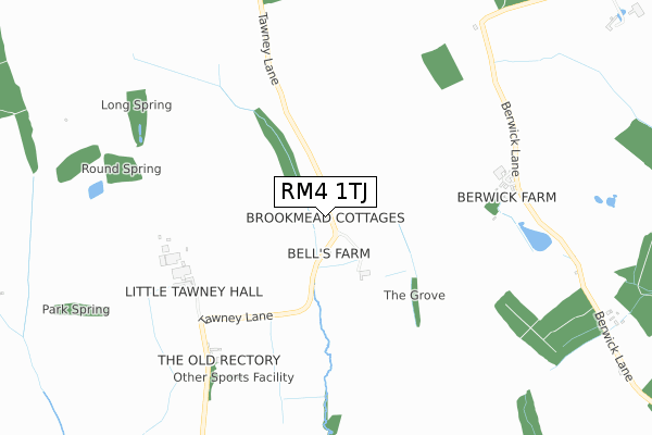 RM4 1TJ map - small scale - OS Open Zoomstack (Ordnance Survey)