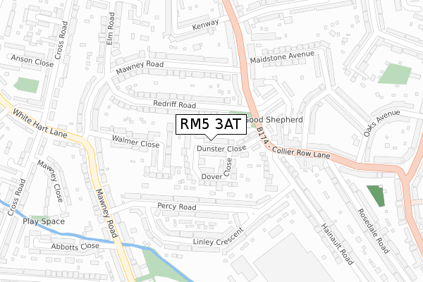 RM5 3AT map - large scale - OS Open Zoomstack (Ordnance Survey)