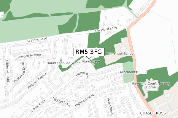RM5 3FG map - large scale - OS Open Zoomstack (Ordnance Survey)
