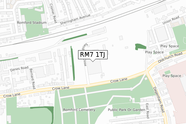 RM7 1TJ map - large scale - OS Open Zoomstack (Ordnance Survey)