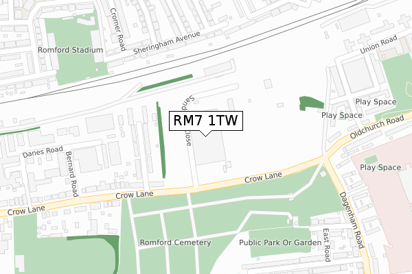 RM7 1TW map - large scale - OS Open Zoomstack (Ordnance Survey)