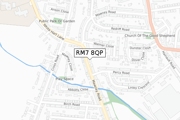 RM7 8QP map - large scale - OS Open Zoomstack (Ordnance Survey)