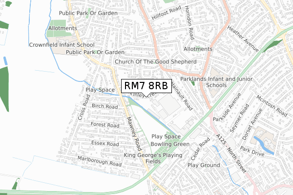 RM7 8RB map - small scale - OS Open Zoomstack (Ordnance Survey)