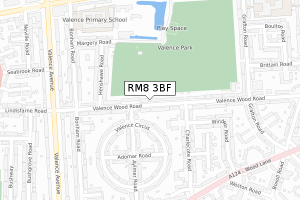 RM8 3BF map - large scale - OS Open Zoomstack (Ordnance Survey)