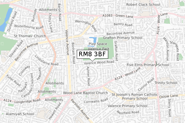 RM8 3BF map - small scale - OS Open Zoomstack (Ordnance Survey)