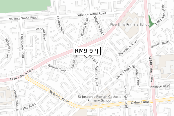 RM9 9PJ map - large scale - OS Open Zoomstack (Ordnance Survey)