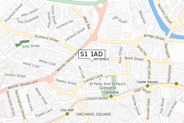 S1 1AD map - large scale - OS Open Zoomstack (Ordnance Survey)