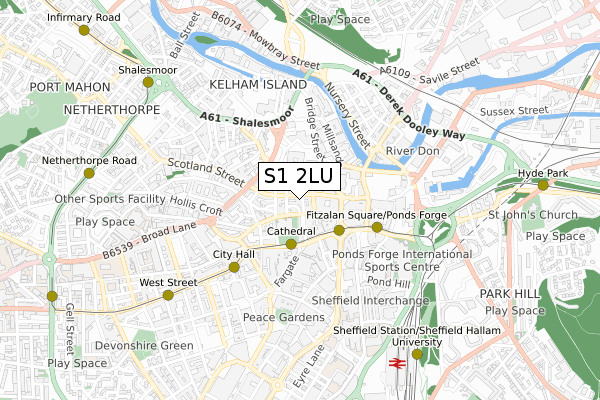 S1 2LU map - small scale - OS Open Zoomstack (Ordnance Survey)