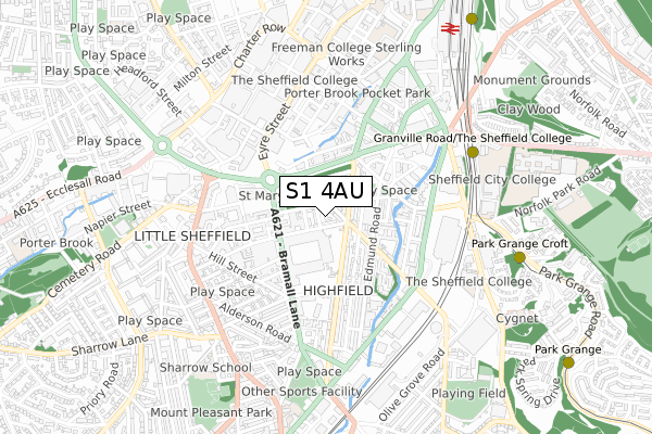 S1 4AU map - small scale - OS Open Zoomstack (Ordnance Survey)