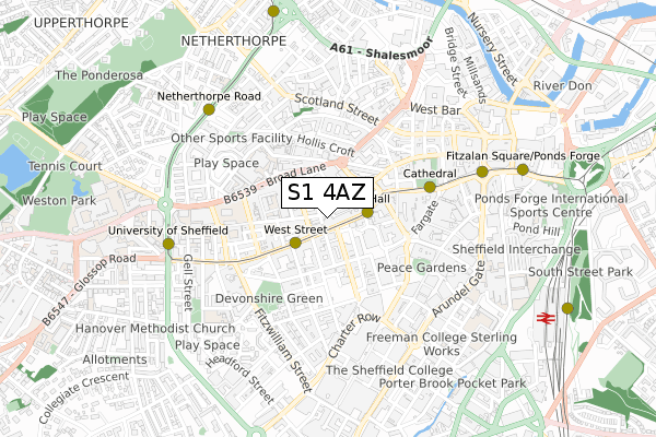 S1 4AZ map - small scale - OS Open Zoomstack (Ordnance Survey)