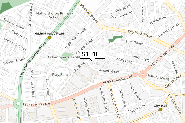 S1 4FE map - large scale - OS Open Zoomstack (Ordnance Survey)