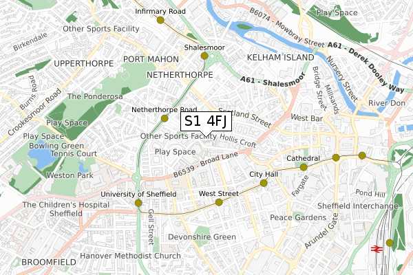 S1 4FJ map - small scale - OS Open Zoomstack (Ordnance Survey)