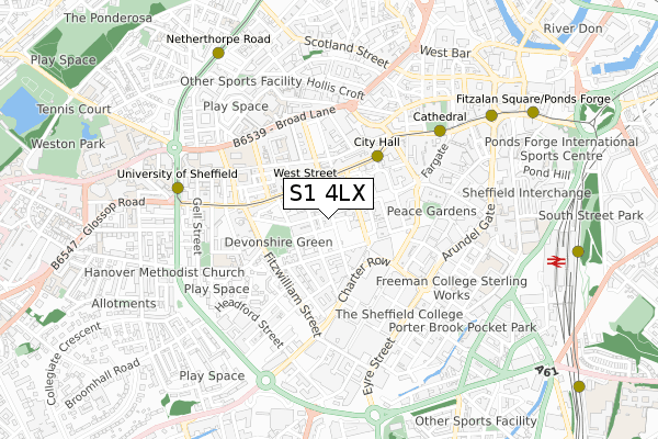 S1 4LX map - small scale - OS Open Zoomstack (Ordnance Survey)