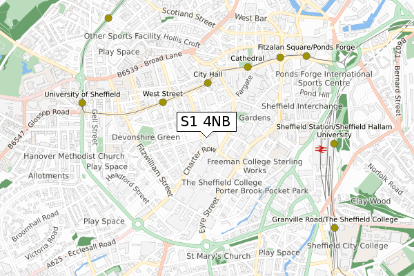 S1 4NB map - small scale - OS Open Zoomstack (Ordnance Survey)