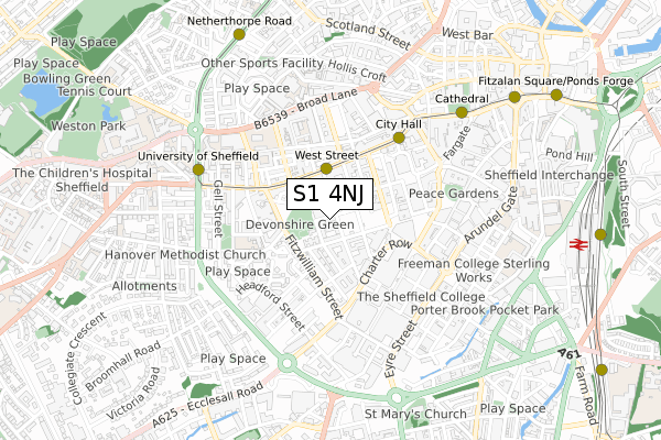 S1 4NJ map - small scale - OS Open Zoomstack (Ordnance Survey)