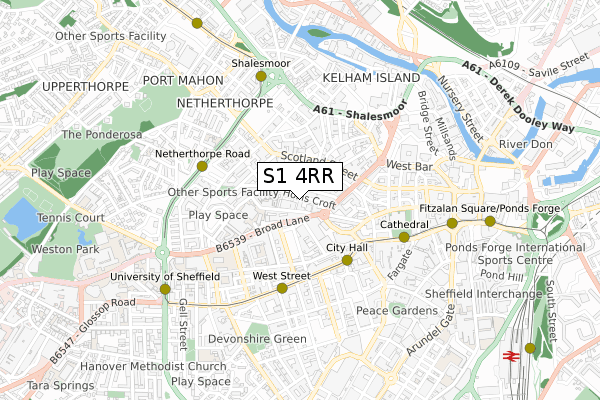 S1 4RR map - small scale - OS Open Zoomstack (Ordnance Survey)