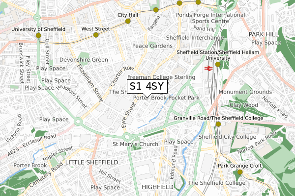 S1 4SY map - small scale - OS Open Zoomstack (Ordnance Survey)