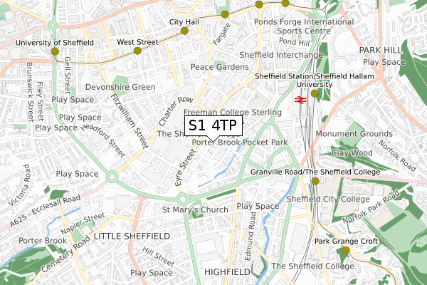 S1 4TP map - small scale - OS Open Zoomstack (Ordnance Survey)