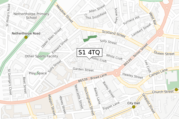 S1 4TQ map - large scale - OS Open Zoomstack (Ordnance Survey)