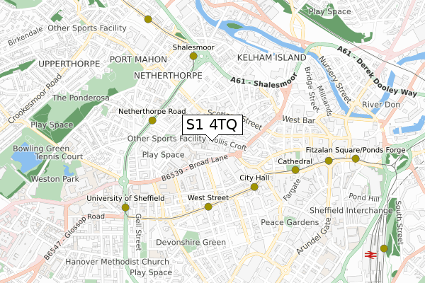 S1 4TQ map - small scale - OS Open Zoomstack (Ordnance Survey)