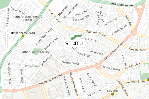 S1 4TU map - large scale - OS Open Zoomstack (Ordnance Survey)