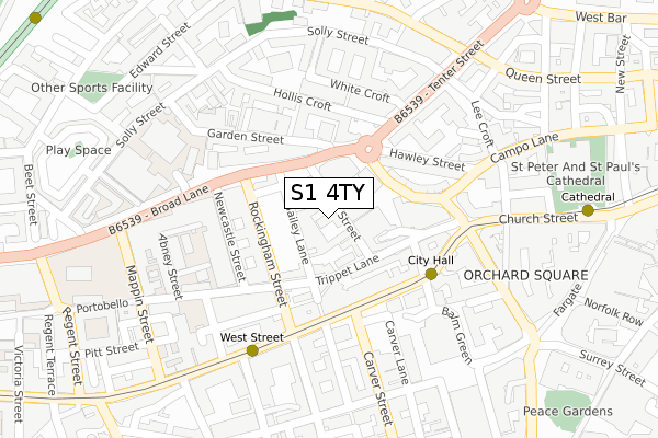 S1 4TY map - large scale - OS Open Zoomstack (Ordnance Survey)