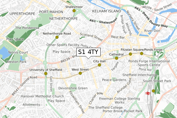 S1 4TY map - small scale - OS Open Zoomstack (Ordnance Survey)