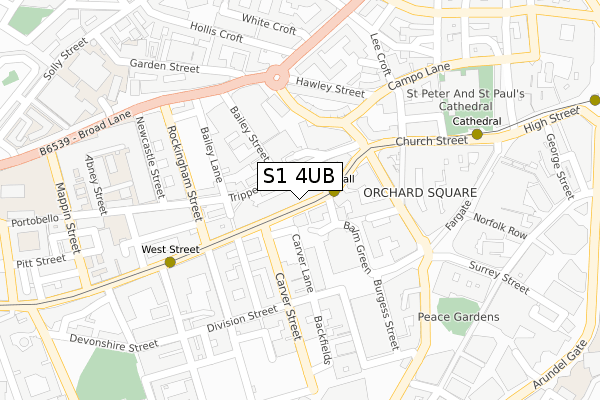 S1 4UB map - large scale - OS Open Zoomstack (Ordnance Survey)