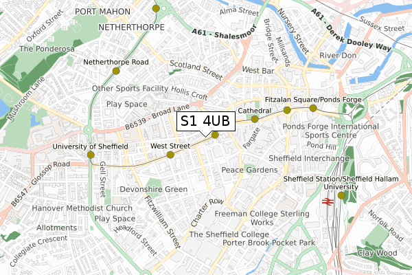 S1 4UB map - small scale - OS Open Zoomstack (Ordnance Survey)