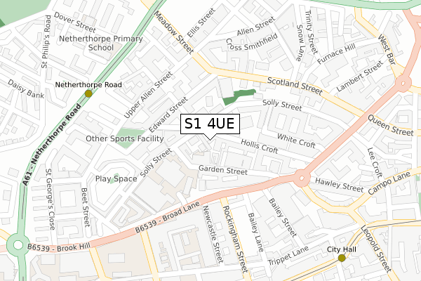 S1 4UE map - large scale - OS Open Zoomstack (Ordnance Survey)