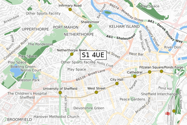 S1 4UE map - small scale - OS Open Zoomstack (Ordnance Survey)