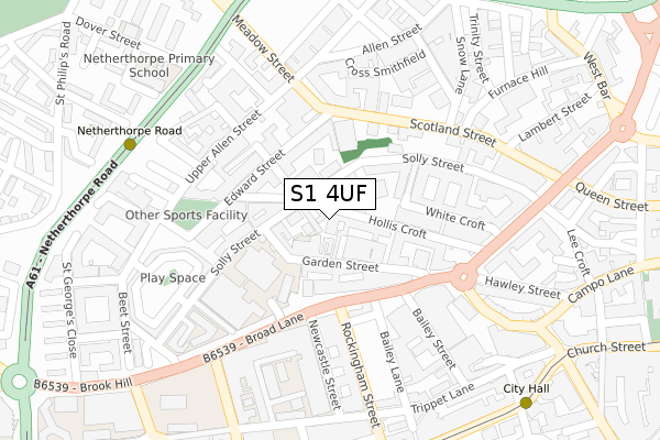 S1 4UF map - large scale - OS Open Zoomstack (Ordnance Survey)