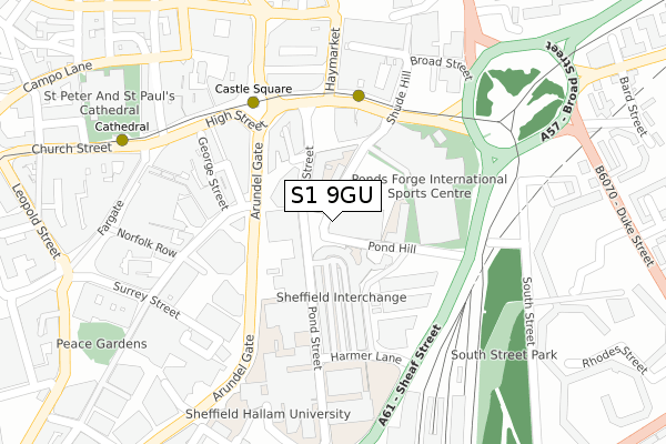 S1 9GU map - large scale - OS Open Zoomstack (Ordnance Survey)