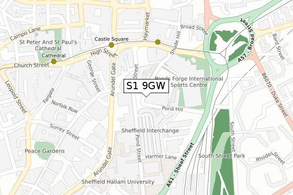 S1 9GW map - large scale - OS Open Zoomstack (Ordnance Survey)