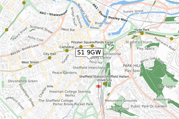 S1 9GW map - small scale - OS Open Zoomstack (Ordnance Survey)