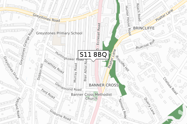 S11 8BQ map - large scale - OS Open Zoomstack (Ordnance Survey)