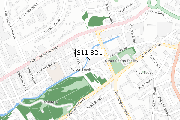 S11 8DL map - large scale - OS Open Zoomstack (Ordnance Survey)