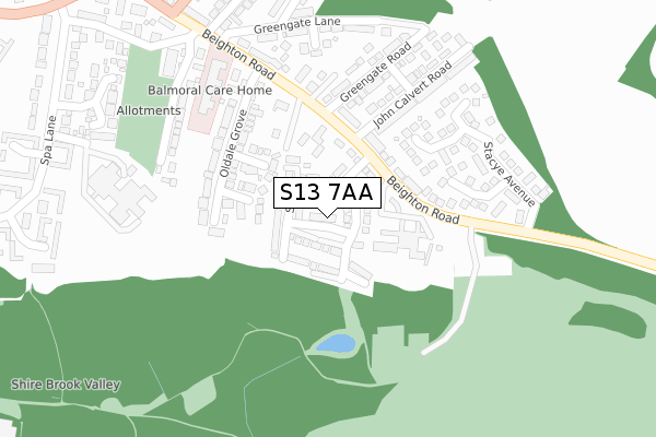 S13 7AA map - large scale - OS Open Zoomstack (Ordnance Survey)