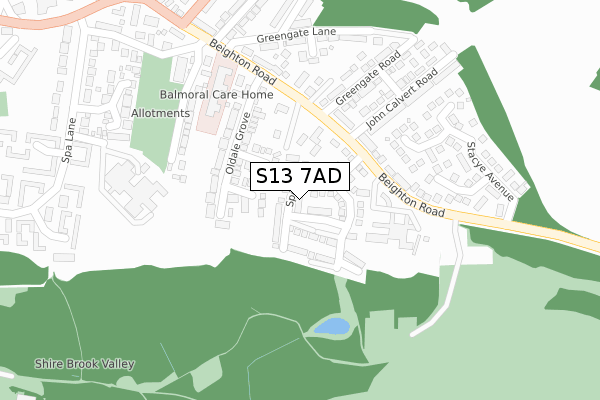 S13 7AD map - large scale - OS Open Zoomstack (Ordnance Survey)